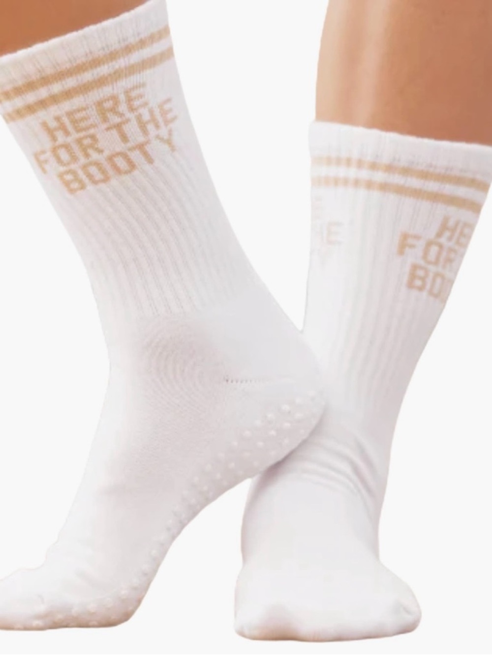 NWT Souls Here for the Booty Grip Crew Socks White Pilates Yoga S/M
